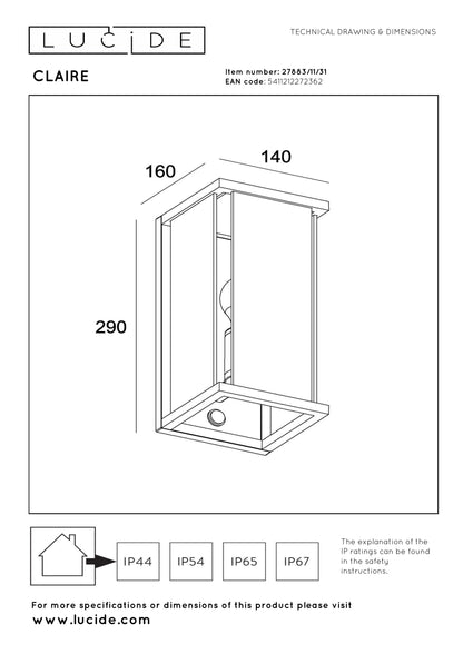 Lucide Claire Outdoor Wall Light