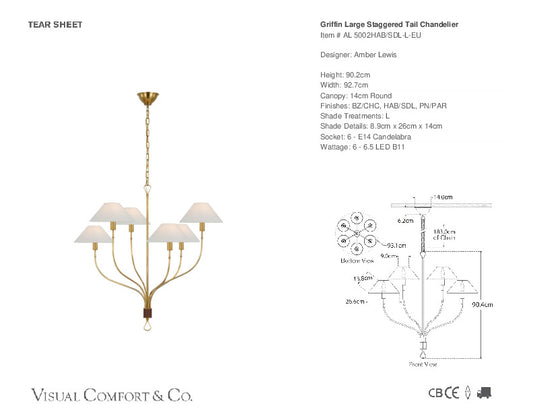 Visual Comfort Griffin Lámpara Colgante Grande de Brazos Escalonados